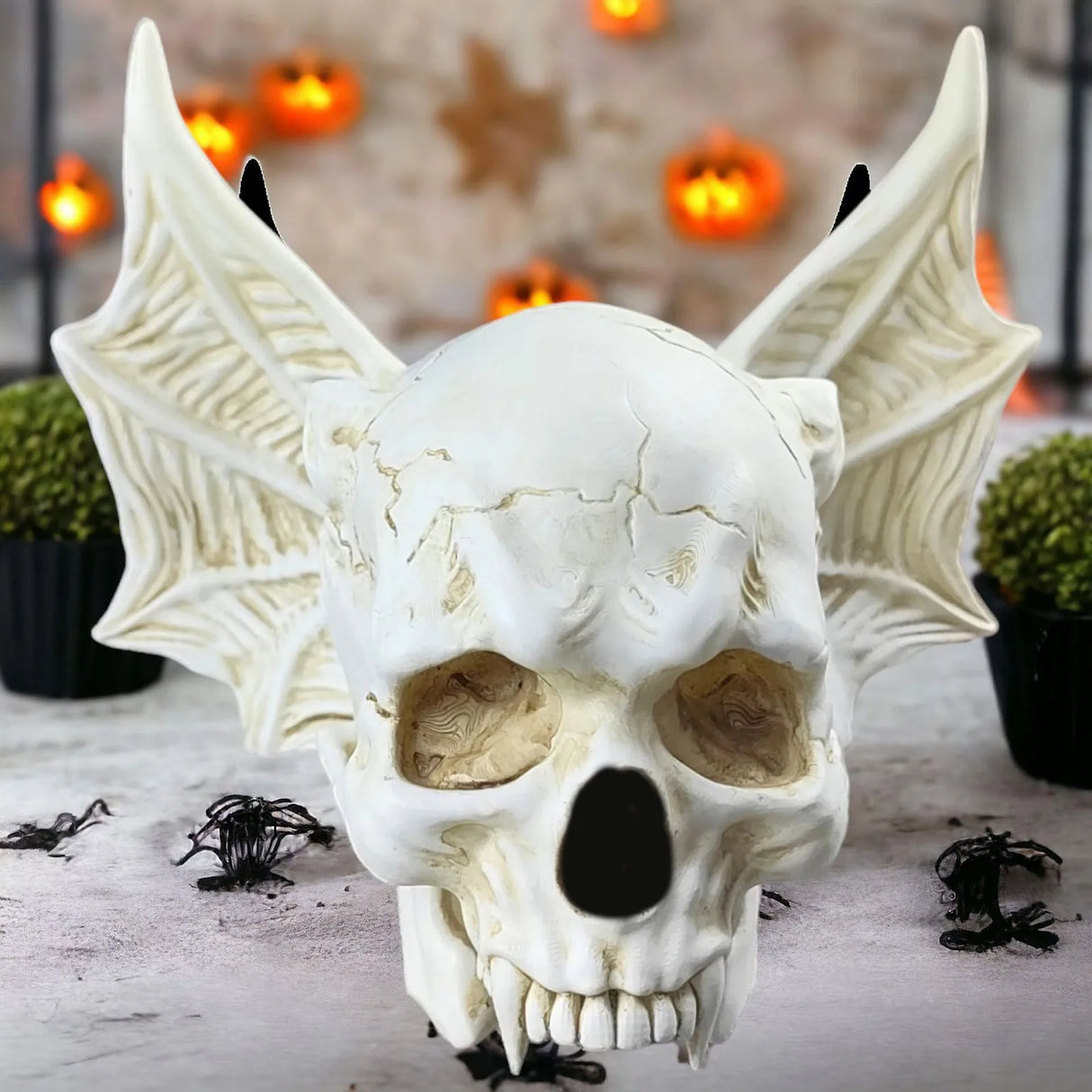 ‌Halloween Bat Skull Decor Spooky Gothic Home Decoration Unique Resin Handmade Craft Creepy Party Supplies Scary Shelf Display