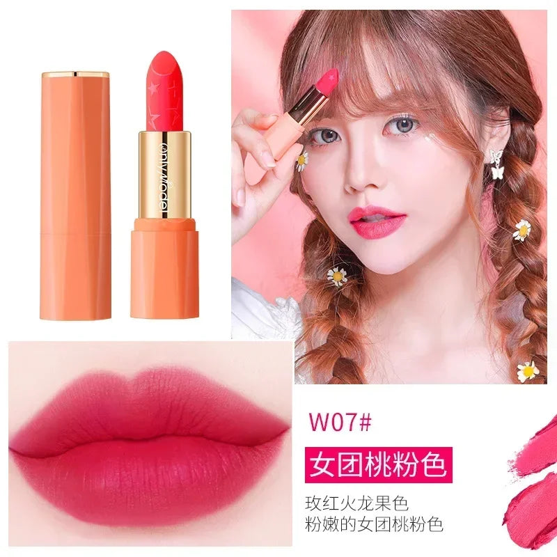 Orange Color Lipstick Lip Glaze Matt Silky Smooth Not Easy To Fade Lip Gloss Long Lasting Lip Stick Sexy Women Cosmetics Makeup