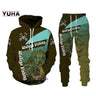 New 3D Fishing Art Print Casual Couple Hoodies Outfits Hip Hop Streetwear Hooded Sweatshirt+Sweat Pants Men's Tracksuit Set - Lootquake