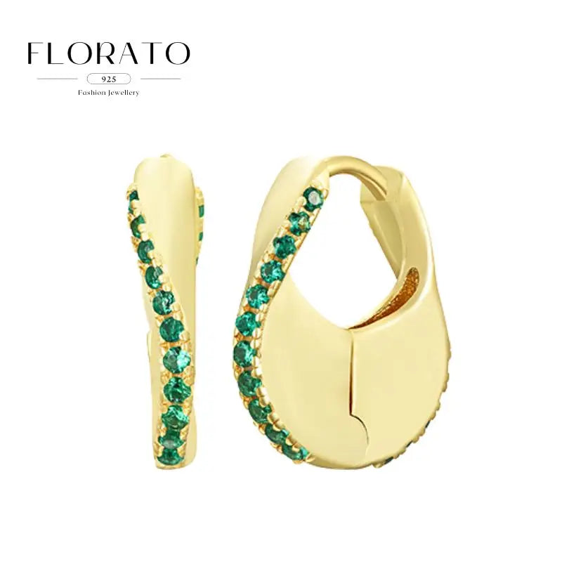 Pendientes de plata de ley 925 con microincrustaciones de circonitas en forma de aro y hebilla geométrica de lujo, joyería de moda, regalo al por mayor