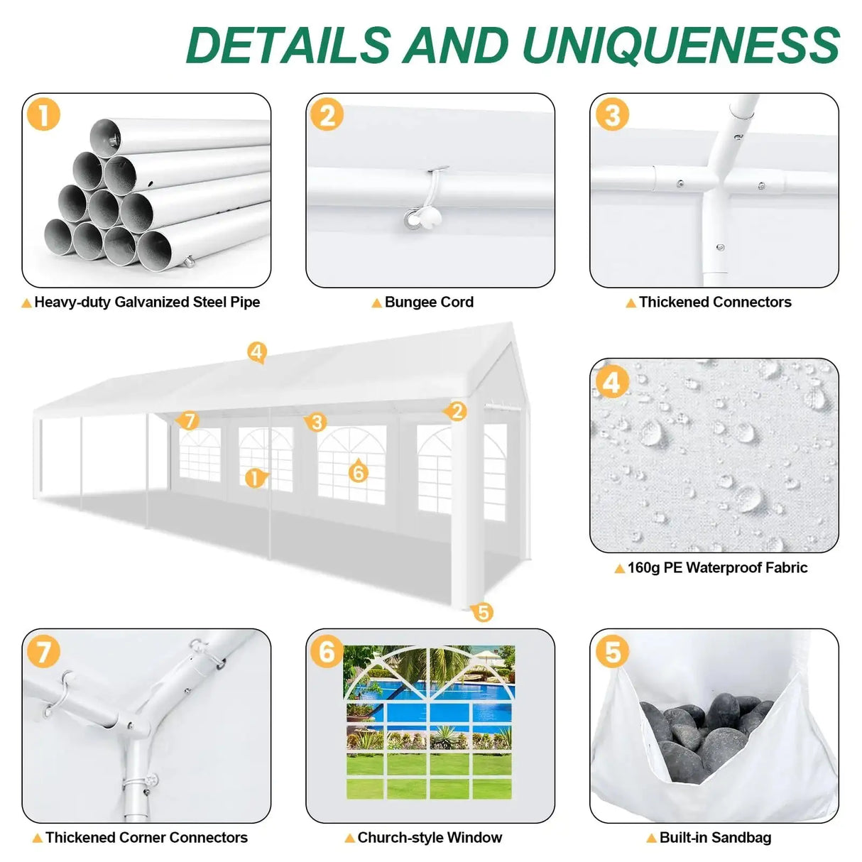 10 x 30 Canopy Tent Heavy Duty, 10x30 Party Tent with Removable Sidewalls & 4 Built-in Sandbags, Wedding Tent UV 50+，Waterproof - Lootquake