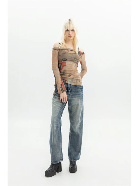 Women's Vintage Baggy Blue Jeans High Waist Denim Trousers Korean 2000s Y2k Harajuku 90s Aesthetic Oversize Pants Trashy Clothes - Lootquake