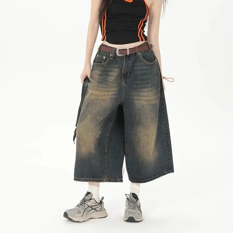 Deeptown Vintage Loose Jorts Jeans Y2k Streetwear Oversize Shorts Denim Pants Korean Fashion Baggy Grunge Trouser Summer Neutral - Lootquake