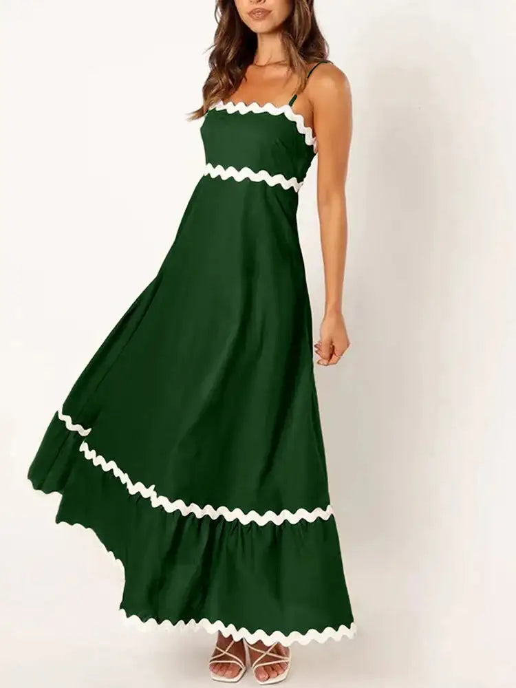 Striped Contrasting Colors Long Dress Women Spaghetti Strap High Waist Backless Party Evening Dresses Female Sleeveless Spring - Lootquake