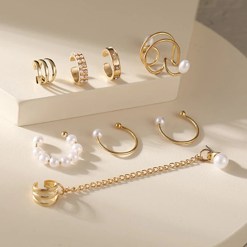 LATS Gold Color Leaves Ear Cuffs, Black Non-Piercing Ear Clip Earrings for Women & Men - Lootquake