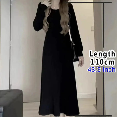 Sweater Long Dress For Woman Clothes Swing Casual Autumn Winter Knitted Korean Slim Long Sleeve Elegance Sweet Femal Clothing - Lootquake