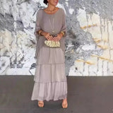 Women's Elegant Long Dress Fashion Round Neck Bat Sleeve Cake Dresses For Women Spring and summer Robe Looes Plus Size 4XL - Lootquake