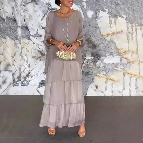 Women's Elegant Long Dress Fashion Round Neck Bat Sleeve Cake Dresses For Women Spring and summer Robe Looes Plus Size 4XL - Lootquake