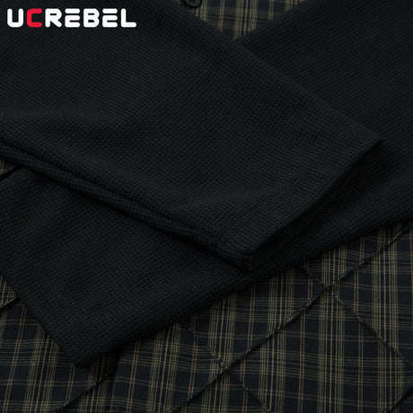 Plaid Spliced Fake Two Pieces Shirts Mens High Street Spring Loose Single Breasted Long Sleeve Lapel Shirts Shirts Men - Lootquake