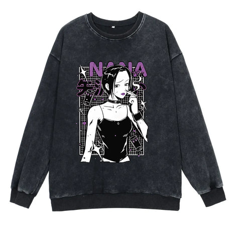 Anime Nana Osaki Round Neck Washed Pullover Casual 100% Cotton Men Women Hip Hop Harajuku Streetwear Vintage Sweatshirt - Lootquake