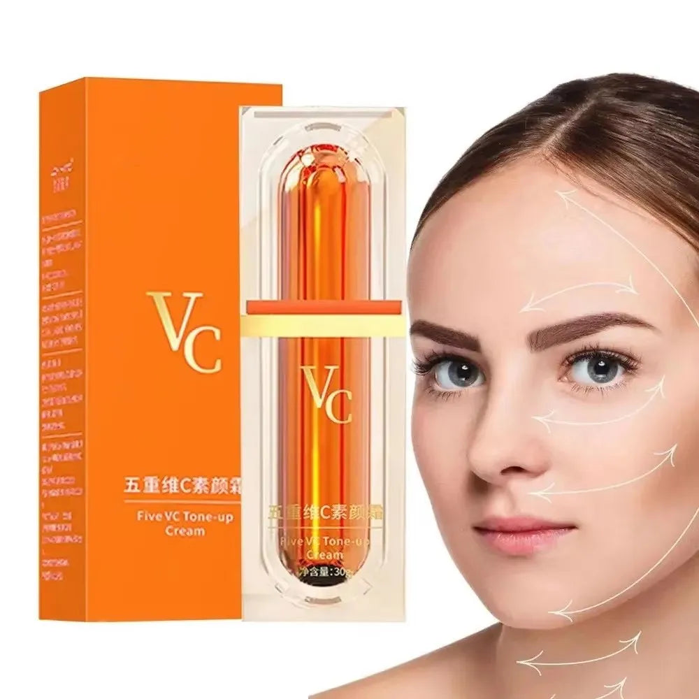 Crema facial blanqueadora con vitamina C, crema hidratante Five VC Tone Up, antiedad, elimina granos, arrugas y manchas, iluminadora, cuidado de la piel.