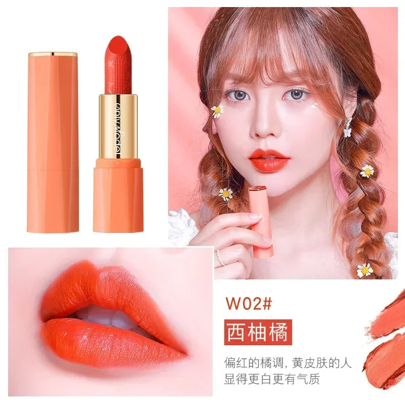 Orange Color Lipstick Lip Glaze Matt Silky Smooth Not Easy To Fade Lip Gloss Long Lasting Lip Stick Sexy Women Cosmetics Makeup
