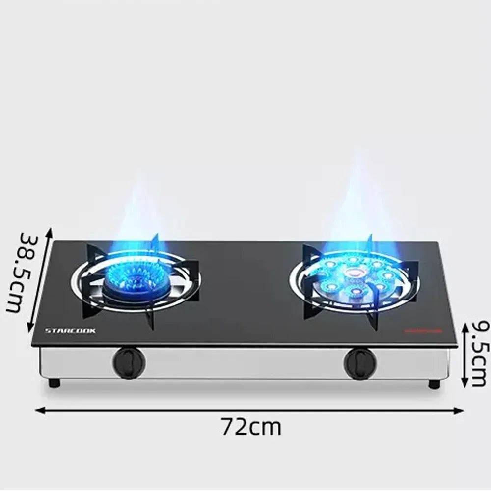 Estufa de gas de escritorio de doble placa de cocción para el hogar, cocina de fuego intenso con doble orificio y gas licuado natural.