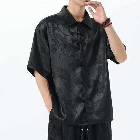M-5XL Plus Size Men Kung Fu Shirt Hot Chinese Traditional Men's Casual Top Dragon Pattern Short Sleeve Summer Clothing for Male - Lootquake