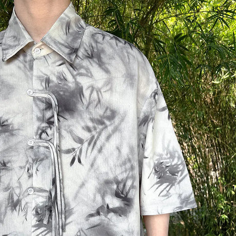 M-5XL Plus Size Men Chinese Traditional Short Sleeve Tang Kung Fu Uniform Men's Summer Streetwear Bamboo Printed Shirt for Mens - Lootquake