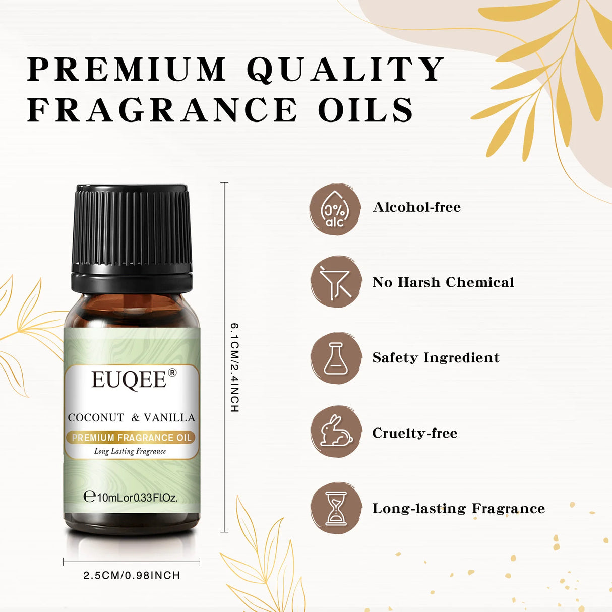 Huile parfumée EUQEE 10 ml, noix de coco, vanille, chewing-gum, pour la fabrication de bougies, de savons, de gâteaux au café et de bois de cèdre. Huiles aromatiques de qualité supérieure.