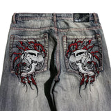 Skull Embroidered Loose Fit Jeans Fashion Harajuku Trend Y2K Women Casual Street Hip Hop High Waist Wide Leg Straight Leg Pants - Lootquake