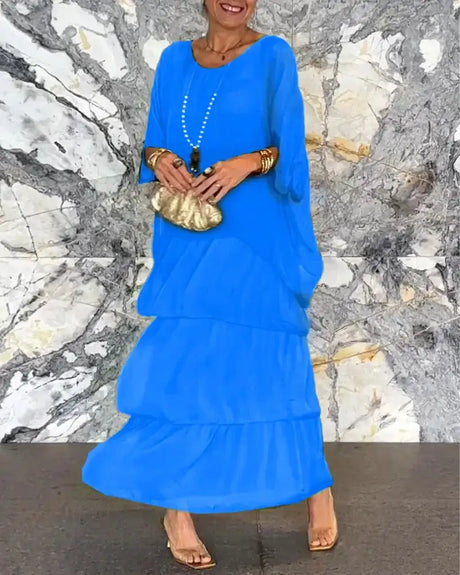 Women's Elegant Long Dress Fashion Round Neck Bat Sleeve Cake Dresses For Women Spring and summer Robe Looes Plus Size 4XL - Lootquake