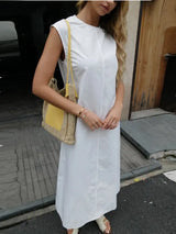Women 2024 Summer White Simple Classic White Long dress - Lootquake