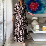 Europe And America Cross Border Autumn/Winter New Long Dress with Waist Pullover And Bohemian Print Long Sleeve Large Swing - Lootquake