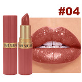 Metallic Pearl Diamond Luxury Lipstick Makeup 6-color Waterproof Long-lasting Sparkling Matte Lip Gloss Daily Beauty Accessories