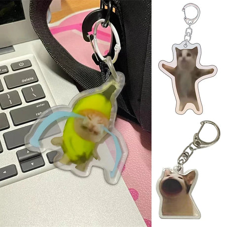 Funny Banana Cat Key Chain Creative Acrylic Happy Cats Schoolbag Pendant Bag Accessories DIY Mobile phone Lanyard Student Gift - Lootquake