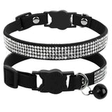 Soft Suede Leather Cat Collar Bling Rhinestone Cats Collars with Bell Safety Breakaway Pet Puppy Necklace Adjustable XS S Pink