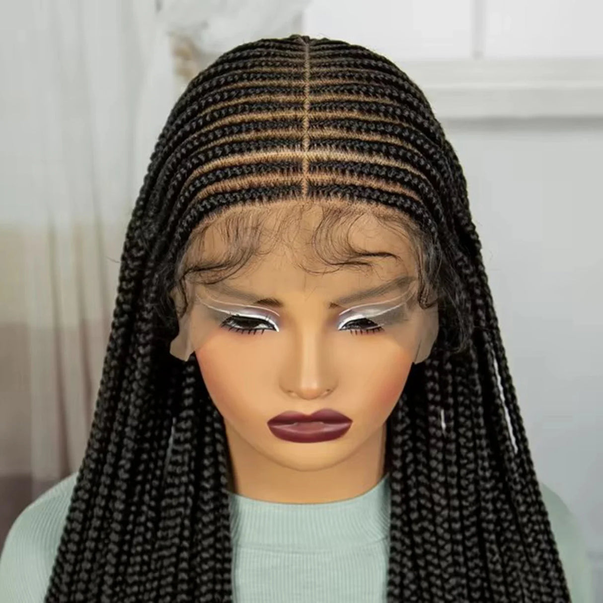 34" Knotless Cornrow Braids Wig | Transparent Lace Frontal | Baby Hair