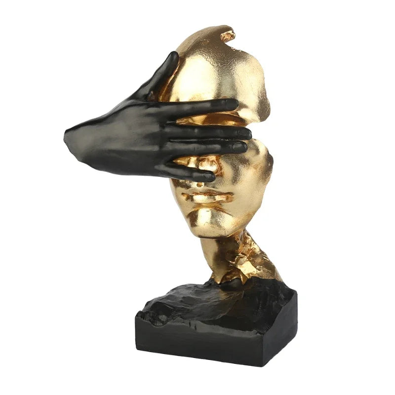 ERMAKOVA New Statues Silence is Gold Figurines Resin Retro Home Decor for Office Gifts Living Room Abstract Face Sculptures