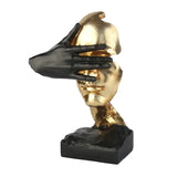 ERMAKOVA New Statues Silence is Gold Figurines Resin Retro Home Decor for Office Gifts Living Room Abstract Face Sculptures