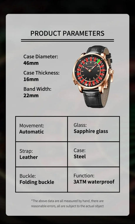 Pindu Player Gambling Series Men's Watch European Roulette Poker Game Fully Automatic Mechanical Sports Design Party Watch - Lootquake