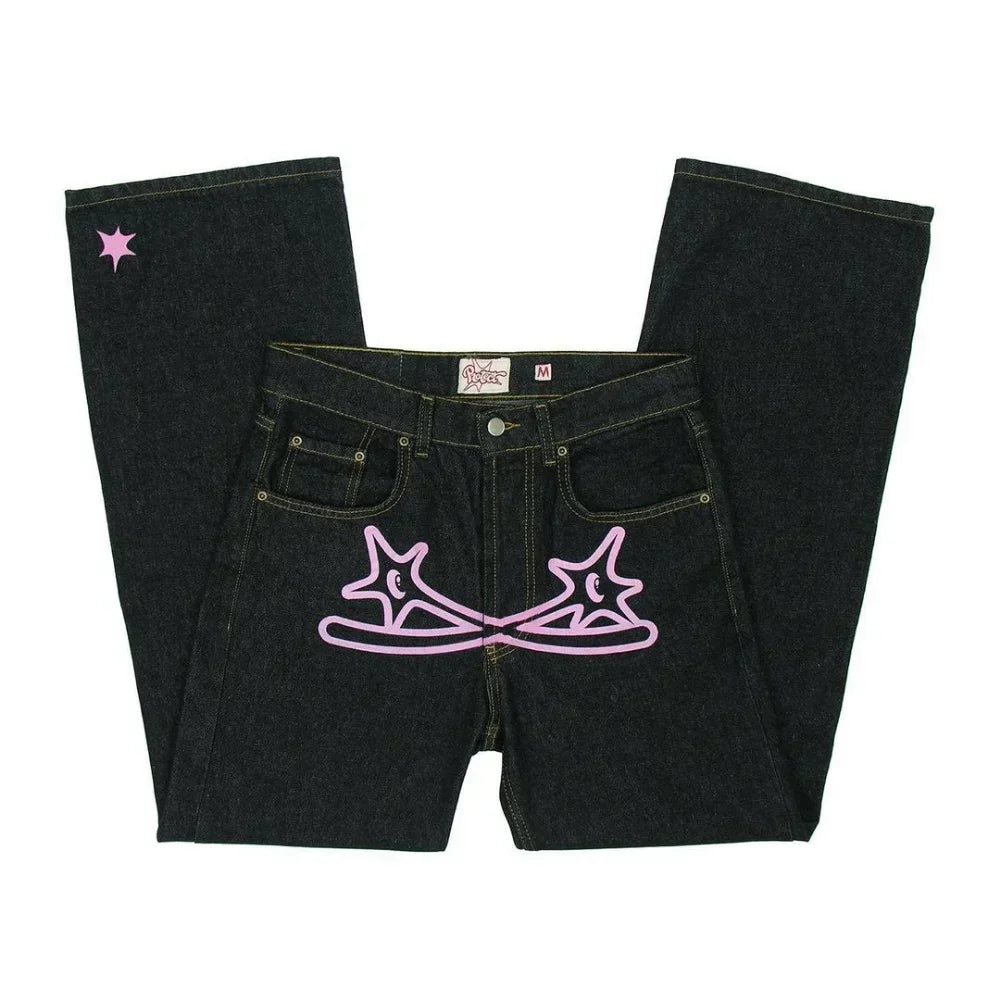Streetwear Jeans Y2K Men Women Clothes Harajuku Hip Hop Letter Embroidered Vintage Blue Baggy Jeans High Waist Wide Leg Trousers - Lootquake