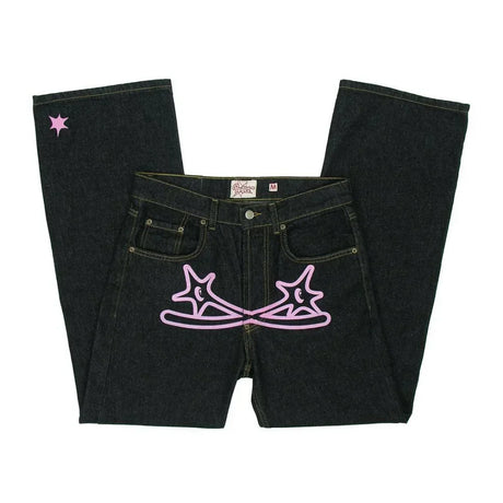 Streetwear Jeans Y2K Men Women Clothes Harajuku Hip Hop Letter Embroidered Vintage Blue Baggy Jeans High Waist Wide Leg Trousers - Lootquake