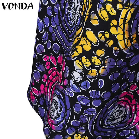 Plus Size Women Maxi Long Dress 2024 VONDA Vintage Half Sleeve Floral Printing Robes Dress Loose Oversize Vestido Streetwear - Lootquake
