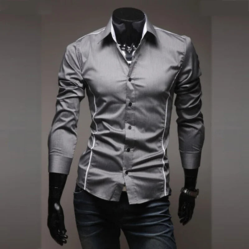 Mens Casual Shirts 2024 Single Breasted Mens Slim Fit Dress Long Sleeve Shirts Soild Male Social Shirts Designer Chemise Homme