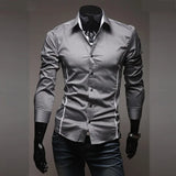 Mens Casual Shirts 2024 Single Breasted Mens Slim Fit Dress Long Sleeve Shirts Soild Male Social Shirts Designer Chemise Homme