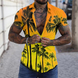 Camisas hawaianas informales con estampado de cocotero, tendencia de moda, camisas de playa con solapa de manga corta y estampado 3D, blusa holgada para vacaciones para hombre