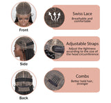 36" Curly End Box Braided Full Lace Wig | Straight Cornrows | Kanekalon Synthetic Braids