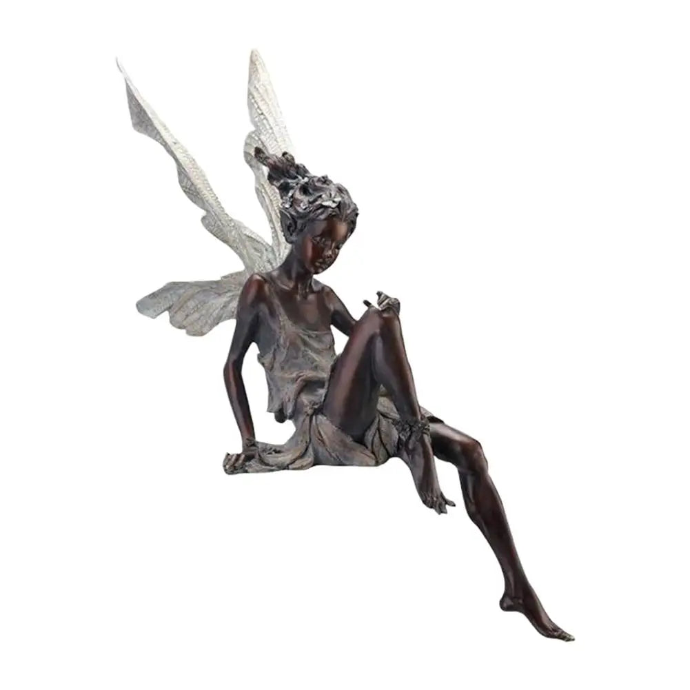 Flower Fairy Sculpture Garden Landscaping Yard Art Ornament Resin Turek Sitting Statue Outdoor Angel Figurines Craft Decoration