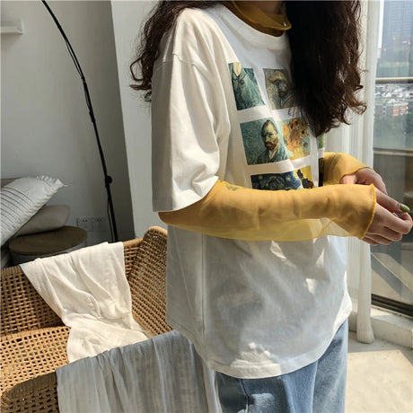 Neon Shirt for Women Long Sleeve Stand Collar Sheer Top Yellow Gold Mesh Blouse Sexy Party Club Streetwear Hip Hop Tee Tops - Lootquake