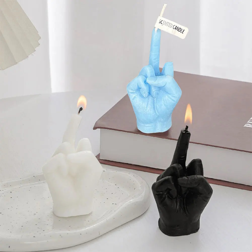 Vela perfumada con forma de dedo medio, divertida estatua de vela, decoración de escritorio, vela con gesto de la mano para el hogar y el dormitorio.