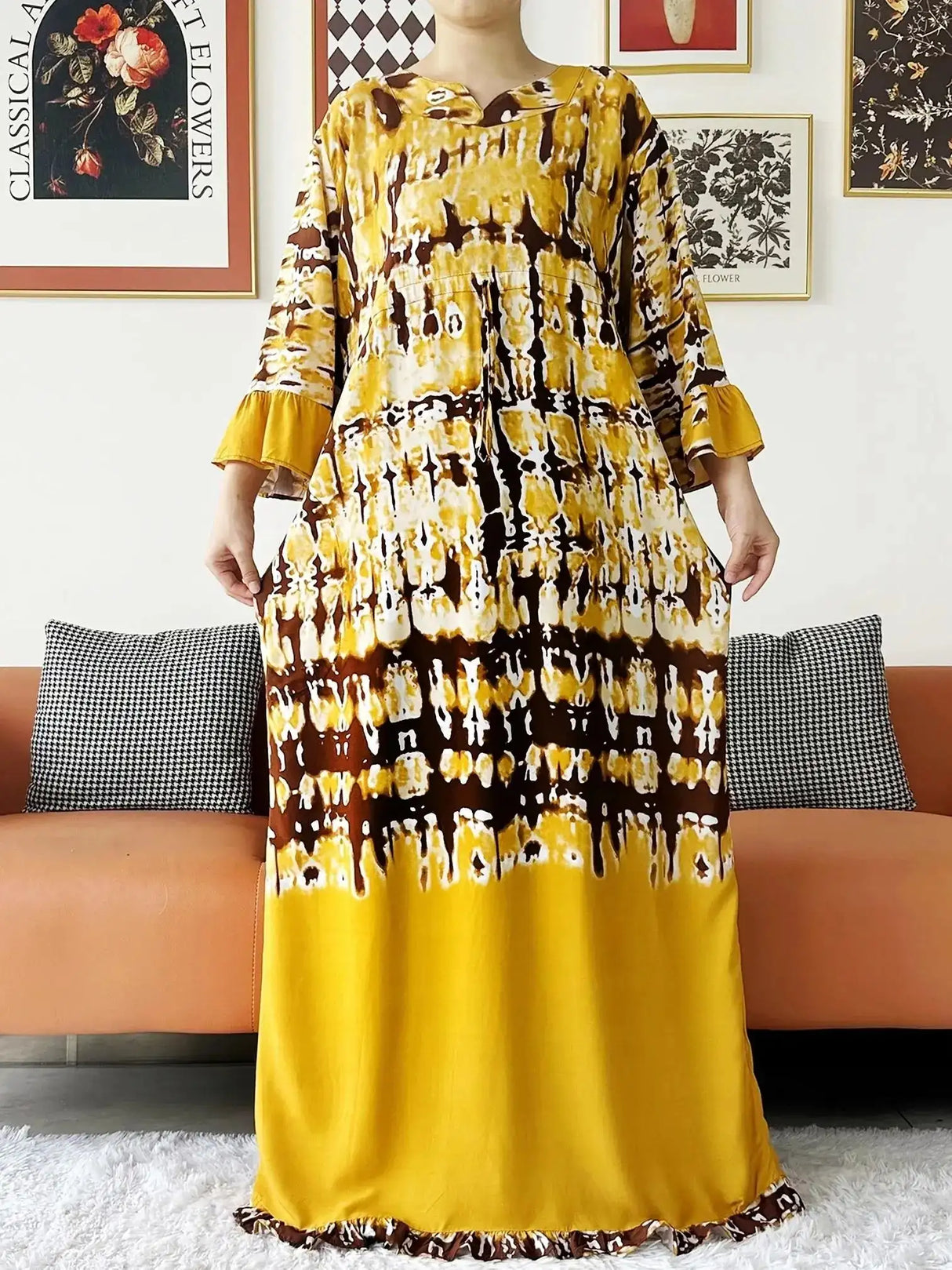 Vestido largo Abaya de algodón suelto de manga larga con estampado dashiki africano de nuevo estilo para mujer, vestido informal de verano