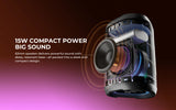 Altavoz Bluetooth con pantalla LED, graves potentes y 15 W de potencia, resistente al agua IPX7 para fiestas al aire libre.