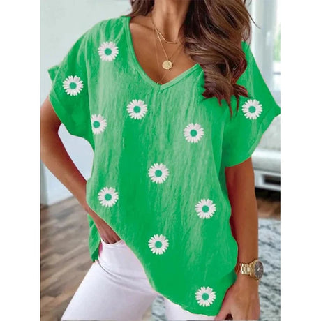 Summer Floral Flower T-shirt 3D Print Women Y2k Tops Streetwear T Shirts Harajuku Oversized Elegant V-Neck Tees Woman Clothing - Lootquake