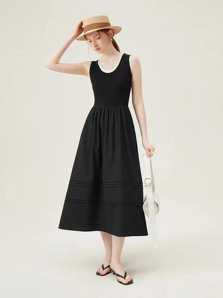 FSLE Classic Cleanfit Elegant Fake Two-pieces Vest Summer Women Long Dress 2024 New Versatile Casual A-Line Dress 24FS12982 - Lootquake