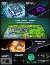 Écran extra large, tablette TECLAST T60, 12'' 2K FHD 2000x1200, Android 13, (8GB + 8GB) 16GB RAM, ROM 256GB, 8000mAh, charge rapide UNISOC T616 8 cœurs 4G VoLTE Wifi 13MP + 5MP