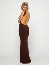 Sibybo Fashion Elegance Robe longue sans manches dos nu Basics Couleur unie Robe moulante 2024 Tempérament Femmes Club Robes de soirée