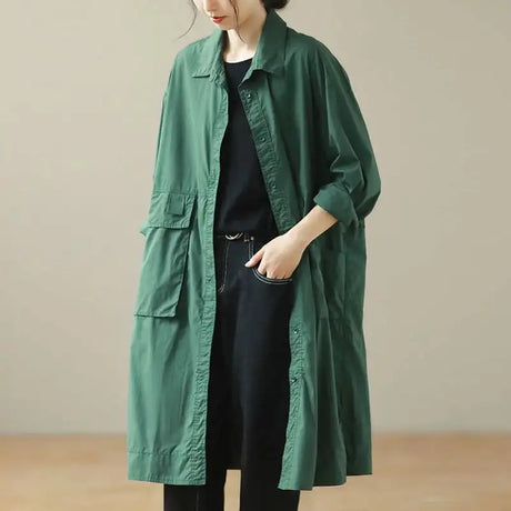 9290 Spring Fall Trench Coat Women Mid Length Windbreaker Single-breasted Double Pockets Casual Loose Overcoat Female Outerwear - Lootquake