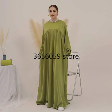 Plain Abaya Muslim Long Dress Women Balloon Sleeve Casual Islamic Clothing Dubai Turkish Modesty Kaftan Ramadan Eid - Lootquake
