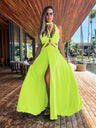 2024 Fashion New Women's Sexy Vacation Dress Solid Long Dress Cut Out Exposed Waist High Slit Suspender Long Skirt - Lootquake